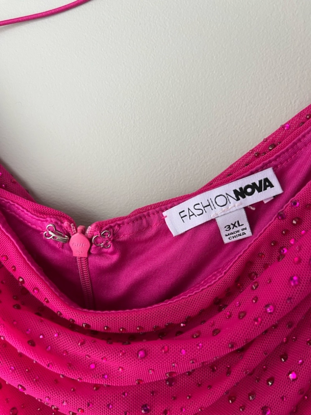 Diamond Rhinestone Ruched Mini Dress - Fuchsia - Picture 5 of 12